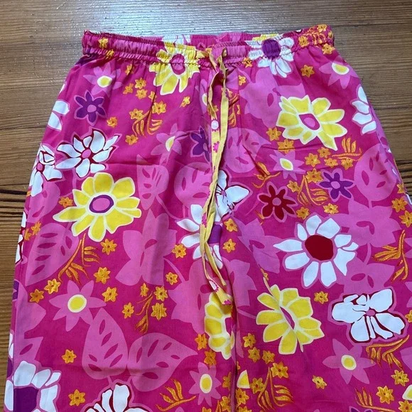 Bamboo Traders Silk Wide Leg Pants Women Pink Yellow Floral Sequin Good SIZE S - Picture 4 of 7